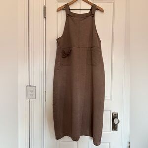 Faded Glory Jumper Dress Womens Brown Lagenlook Overall VTG 90s Midi Pockets XL